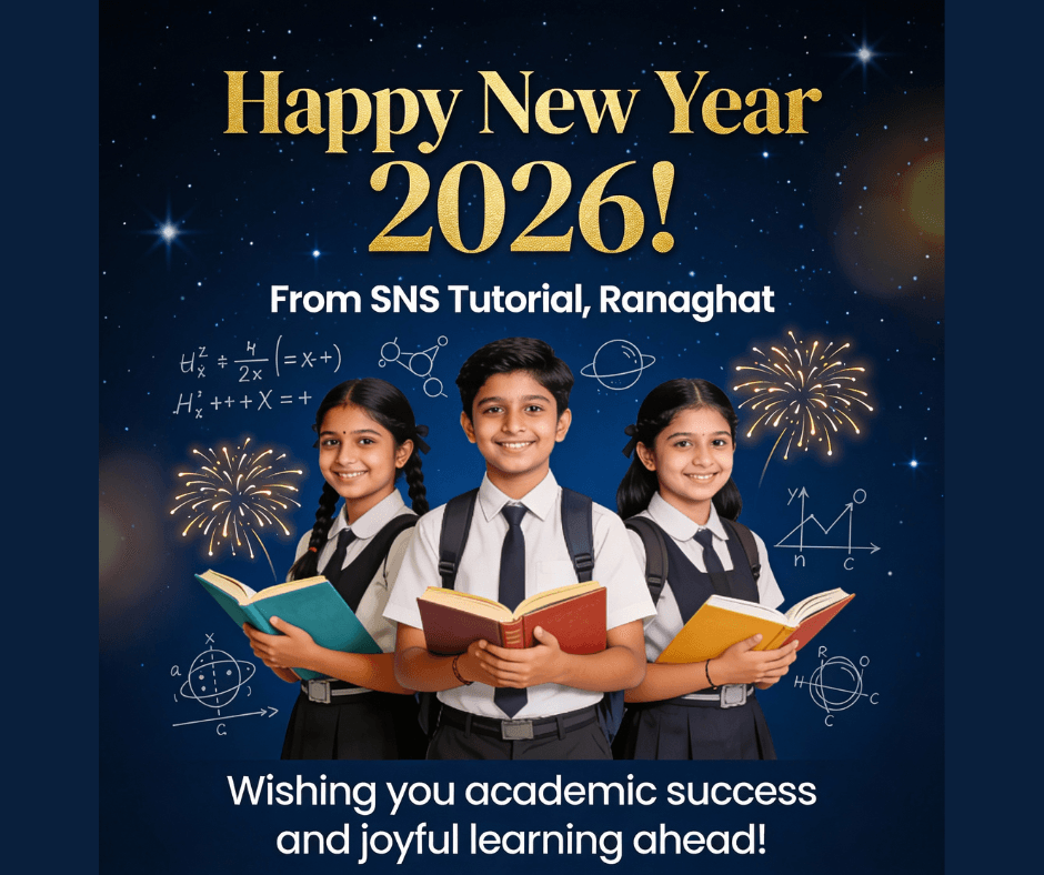 ✨ Welcome 2026 with new goals, new confidence, and stronger concepts! ✨
SNS Tutorial, Ranaghat wishes all our students and parents a Happy New Year 2026 🎉
May this year bring academic success, clarity in Maths & Science, and joyful learning ahead. 📚✨👉 Concept-based coaching for Classes 6–10 (CBSE / ICSE / WBBSE)#HappyNewYear2026 #SNSTutorial #AcademicSuccess #ConceptBasedLearning #MathsAndScience #StudentSuccess #Ranaghat