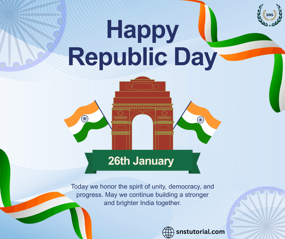 📘 A strong nation is built by educated citizens.
This Republic Day, let’s pledge to learn, grow, and serve our country with knowledge.
— SNS Tutorial 🇮🇳